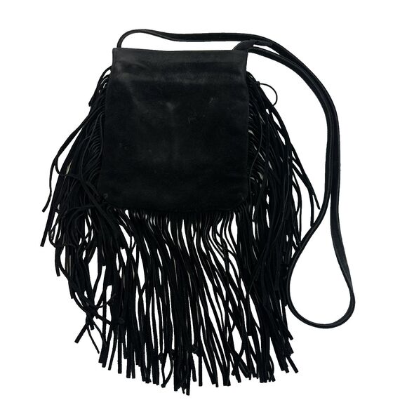 Monserat De Lucca Handbags - Monserat de Lucca Black Suede Fringe Trim Purse Crossbody Bag Zip Festival Boho